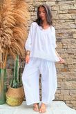Annie Cushion Cotton Barrel Culotte Pant White